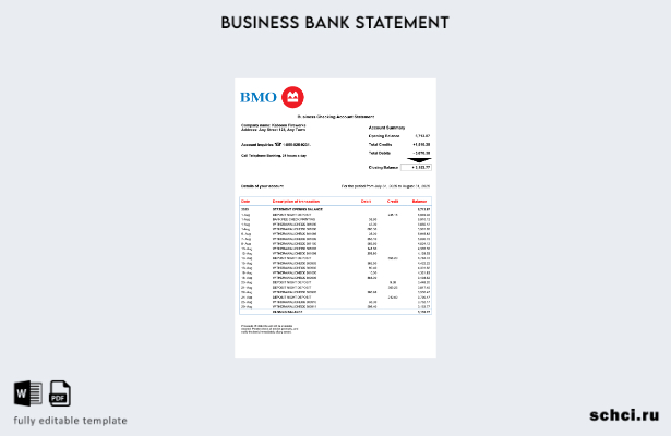 цифровая загрузка США BMO Bank of Montreal выписка по текущему счету бизнес шабл